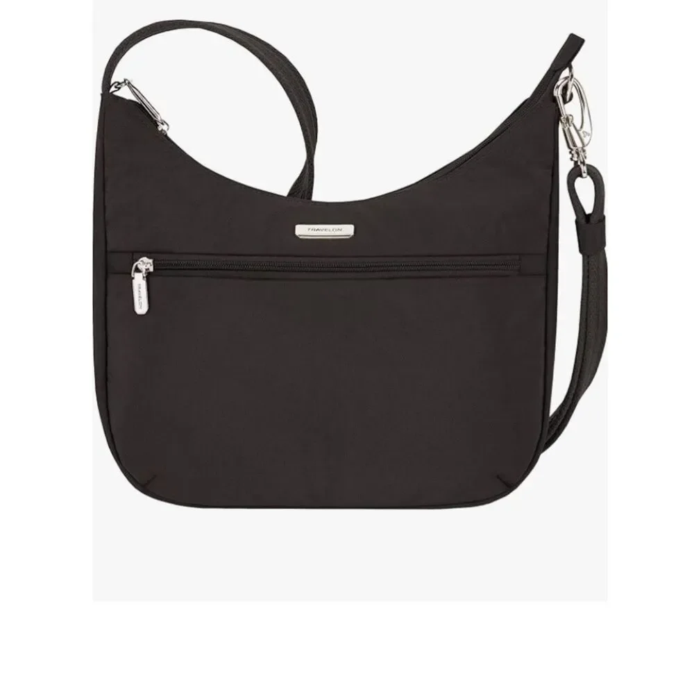 Travelon Anti-Theft Essentials East/West Small Hobo Bag, Black, NWT